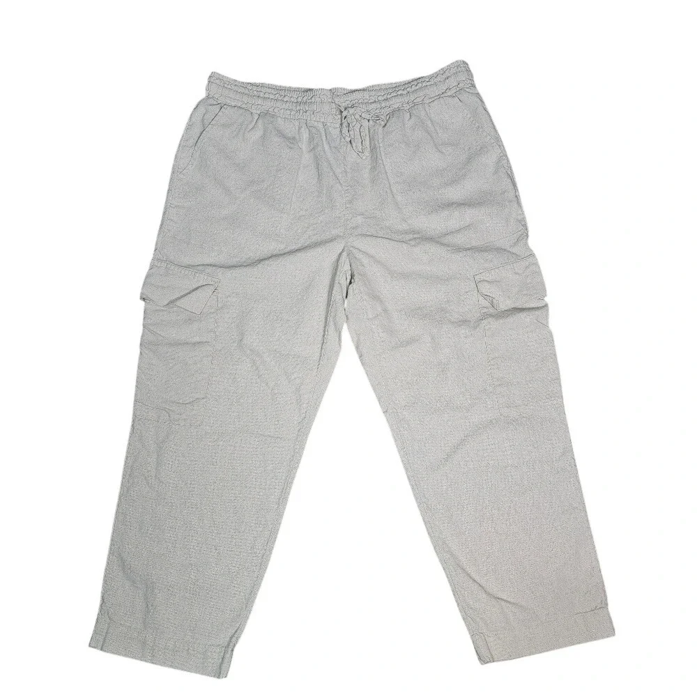 Linen Wide Leg Cargo Pants by Time & True Elastic and Drawstring Oatmeal Color L - Picture 2 of 10
